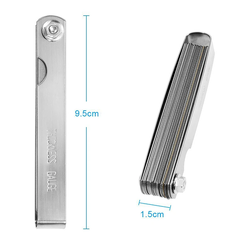 Stainless Steel Feeler Gauge 32 Blades Scale 0.04-0.88mm Thickness Gap Metric Imperial Filler For Pressure Gauge Valve Gasket
Stainless Steel Feeler Gauge 32 Blades Scale 0.04-0.88mm Thickness Gap Metric Imperial Filler For Pressure Gauge Valve Gasket