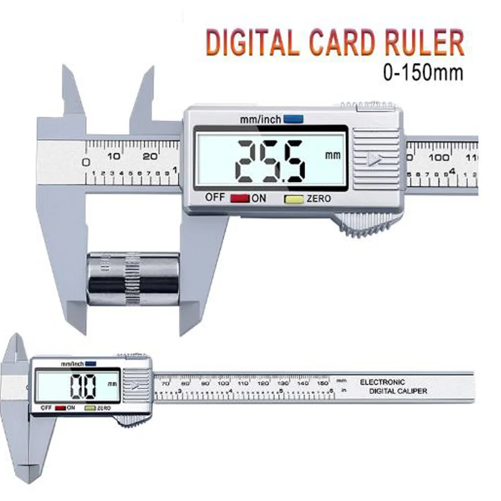 Measuring Ruler Vernier Calipers W/ Digital 150mm Length LCD Electronic Carbon Fiber Meter Measuring Tools Accessories
Measuring Ruler Vernier Calipers W/ Digital 150mm Length LCD Electronic Carbon Fiber Meter Measuring Tools Accessories