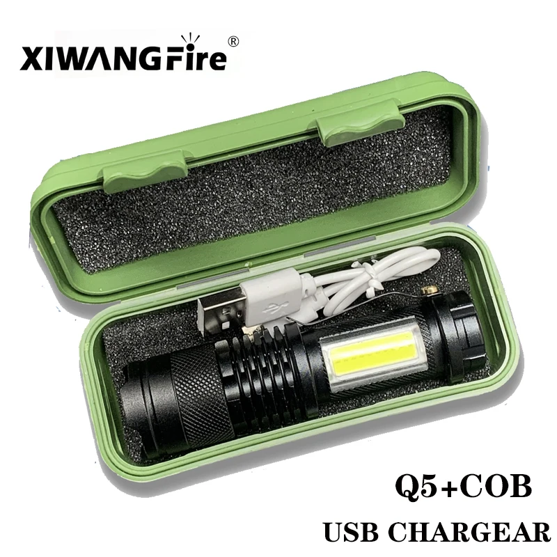 Mini LED Flashlight COB+Q5 USB Rechargeable Lamp Work Light Built-in Battery Fishing Torch Adjustable Penlight Waterproof
Mini LED Flashlight COB+Q5 USB Rechargeable Lamp Work Light Built-in Battery Fishing Torch Adjustable Penlight Waterproof