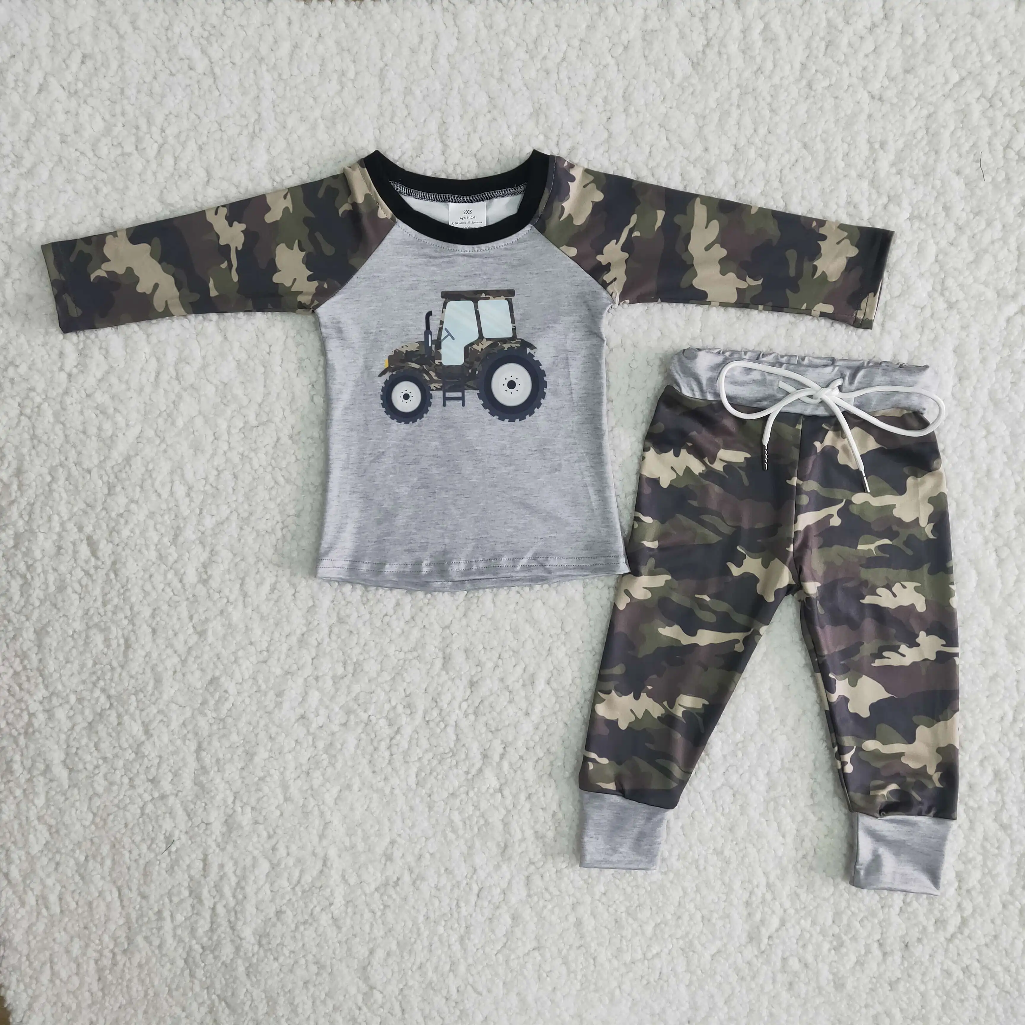 

RTS baby boys boutique outfits fall spring long sleeve camo tractor screen print kids children wholesale no moq clothing sets