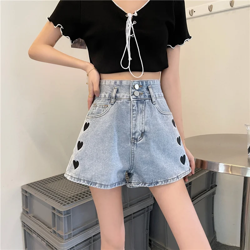 High waist peach heart show thin A-line Jeans Shorts women's summer simple loose Korean versatile wide leg hot pants shorts
High waist peach heart show thin A-line Jeans Shorts women's summer simple loose Korean versatile wide leg hot pants shorts