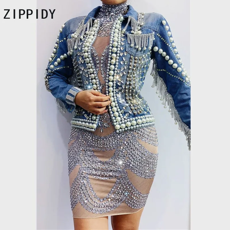 Женское джинсовое платье с жемчужными заклепками, серебристые Стразы, платье для певицы и танцовщицы, наряд на день рождения, вечернее плат... 
Женское джинсовое платье с жемчужными заклепками, серебристые Стразы, платье для певицы и танцовщицы, наряд на день рождения, вечернее плат...