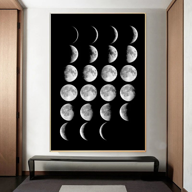 

Минималистичная Настенная картина с изображением Луны на холсте, скандинавский черно-белый постер и принты, картины для гостиной, домашний декор