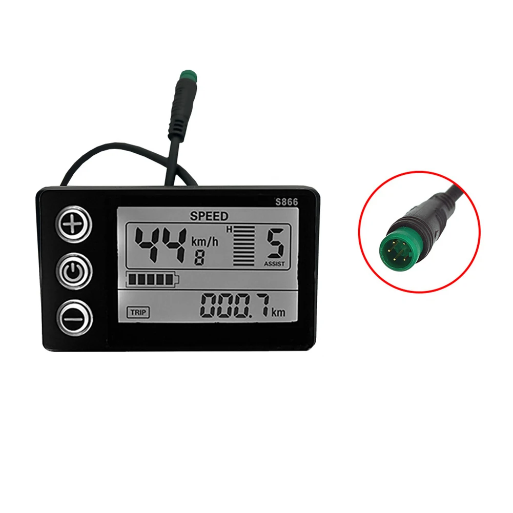 Electric Bike S866 24V/36V/48V Waterproof Plug LCD Display For E-Bike Scooter Electric Bicycle No. 2/UART Cycling Accessories
Electric Bike S866 24V/36V/48V Waterproof Plug LCD Display For E-Bike Scooter Electric Bicycle No. 2/UART Cycling Accessories