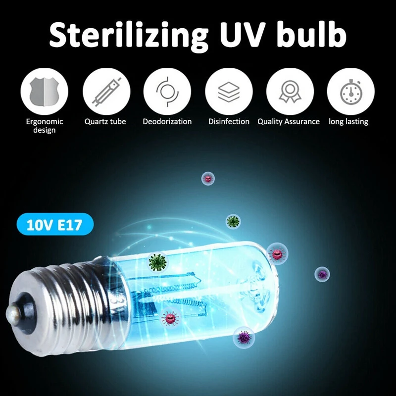 UVC Mites Lights Germicidal Lamp Bulb Ultraviolet DC 10V UV Light Tube Bulb E17 3W Disinfection Quartz Lamp
UVC Mites Lights Germicidal Lamp Bulb Ultraviolet DC 10V UV Light Tube Bulb E17 3W Disinfection Quartz Lamp