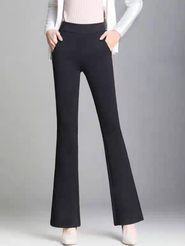 ZHOUTAYLOR Woman Pants Pockets Elastic Waist Solid Flat Ankle-Length Trouser Femme Fashion Slim Fit Flare Bottoms Female S0281
ZHOUTAYLOR Woman Pants Pockets Elastic Waist Solid Flat Ankle-Length Trouser Femme Fashion Slim Fit Flare Bottoms Female S0281