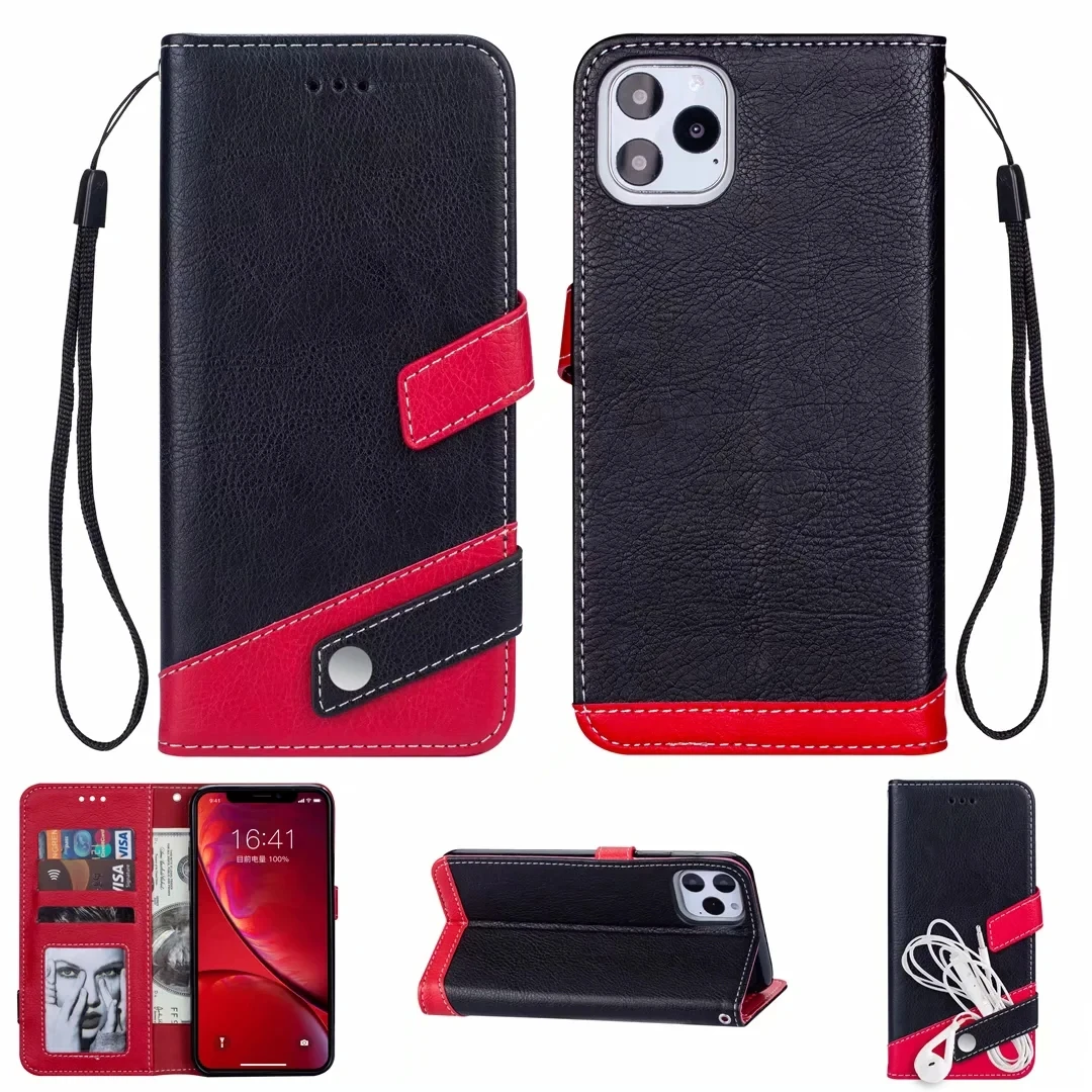 Чехол бумажник Lychee из искусственной кожи для iPhone 12 11 Pro Max 12Mini X XS XR 8 7 6 6s 5 5se SE