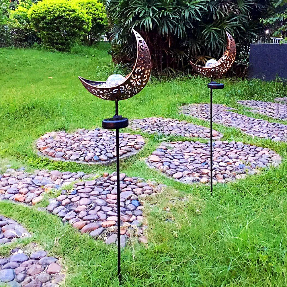 Garden Solar Lights Pathway Outdoor Hollow-out Moon Stake Metal Waterproof Warm White Led Romantic Decoration Lawn Patio | Лампы и
