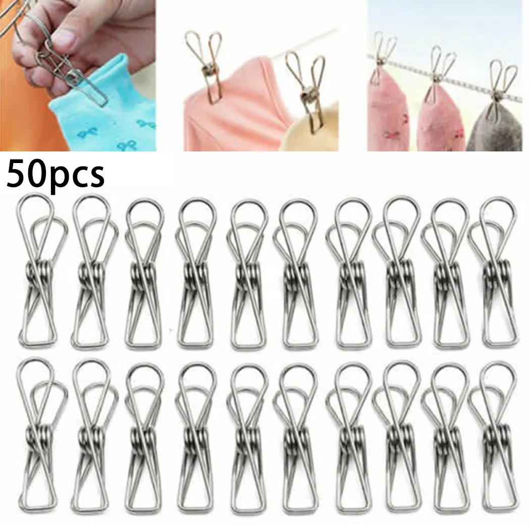 50Pcs Stainless Steel Clothes Pegs Washing Line Hanger Photos Hanging Clip Set Strong Spring Pegs Organizer Bathroom Accessories
50Pcs Stainless Steel Clothes Pegs Washing Line Hanger Photos Hanging Clip Set Strong Spring Pegs Organizer Bathroom Accessories