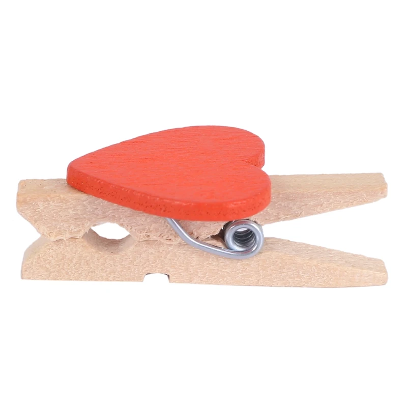 100 Mini Wooden Love Heart Pegs Photo Paper Clip Wedding Decor Craft (Mixed)