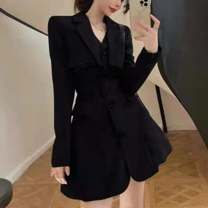Korean Fashion High End Fake Two-piece Suit Dresses With Belt 2021 Autumn New Office Ladies Single Breasted Robe Casual Vestidos
Korean Fashion High End Fake Two-piece Suit Dresses With Belt 2021 Autumn New Office Ladies Single Breasted Robe Casual Vestidos