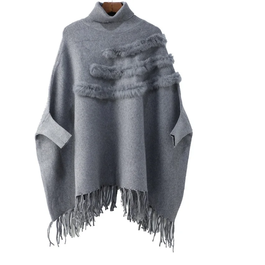 Tassel Sweaters Winter Fashion Jumpers Women Turtleneck Batwing Sleeve Rabbit Hair Patchwork Casual Sweater Cape Outwear
Tassel Sweaters Winter Fashion Jumpers Women Turtleneck Batwing Sleeve Rabbit Hair Patchwork Casual Sweater Cape Outwear