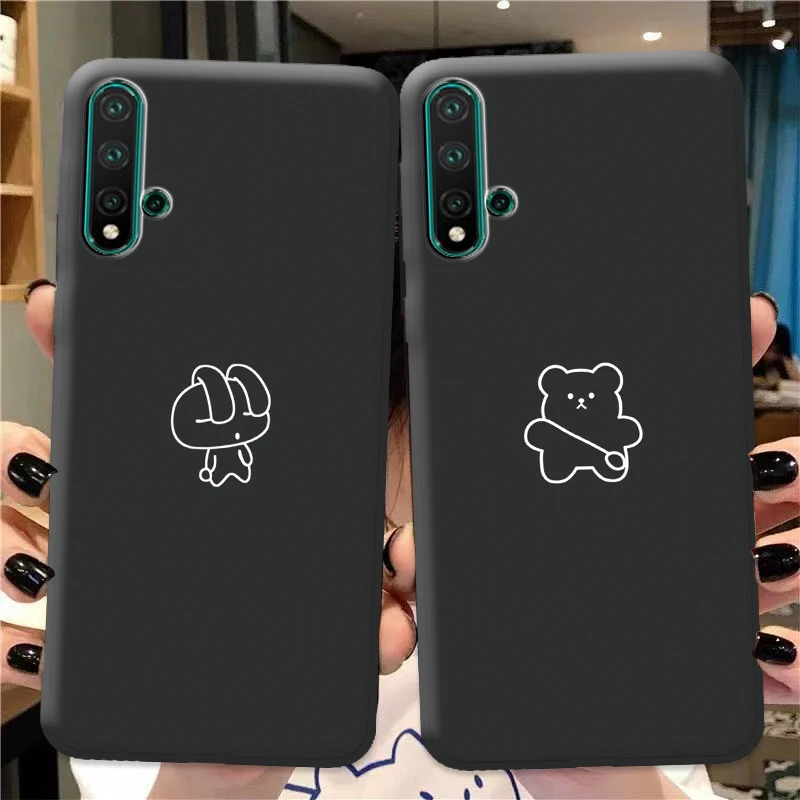 Милый мультяшный простой чехол для Huawei Nova 5 Pro Черный силиконовый с медведем