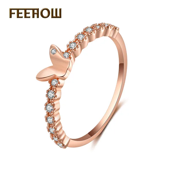 FEEHOW Новое поступление модные фианиты кристалл багет палец кольца для женщин
