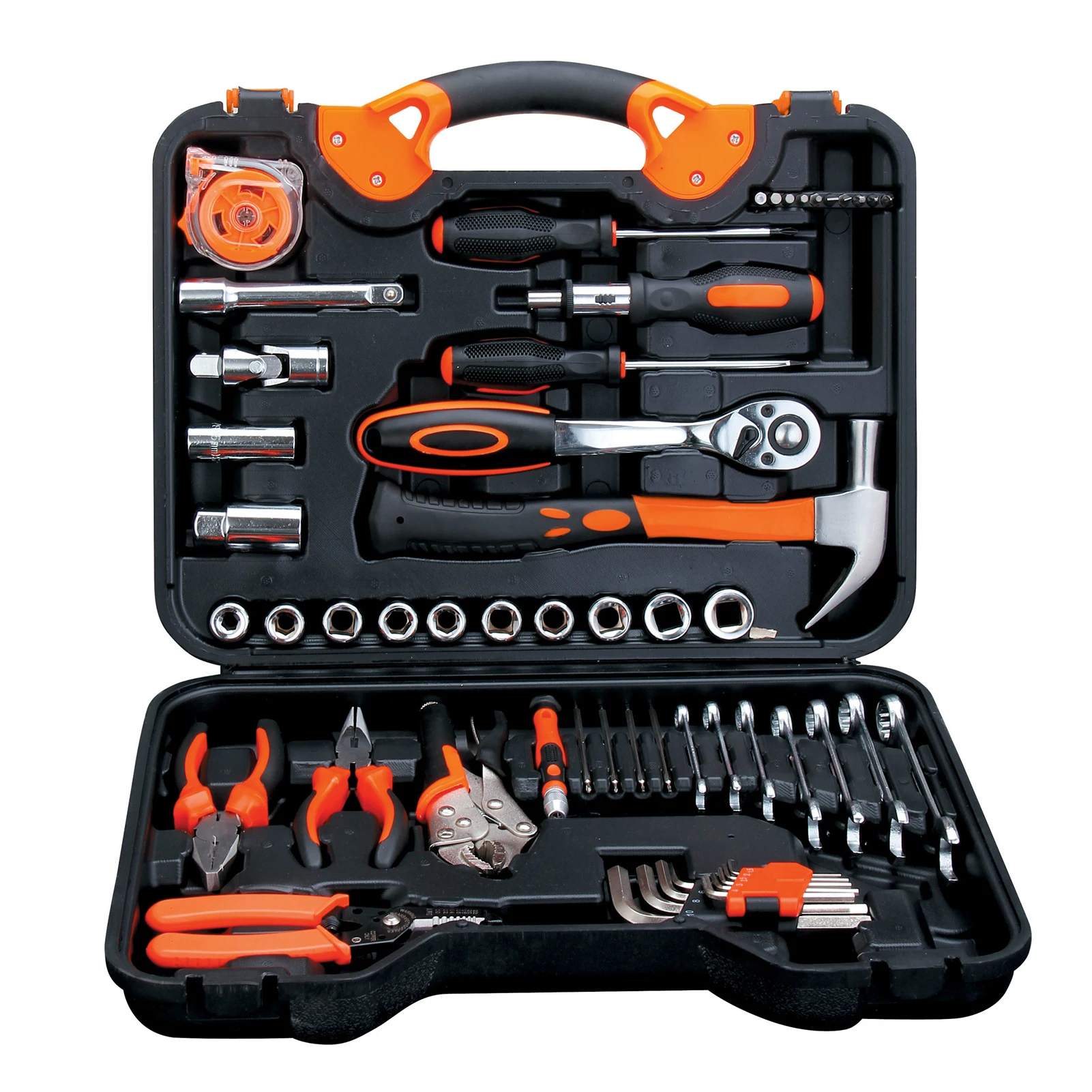 

55-Piece Tool Set General Household Hand Tool Kit with Plastic Toolbox Wrench Sockets Screwdrivers Pliers for Home Repair