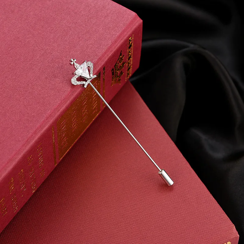 Exquisite Crown Brooches Shirt Button Crystal Zircon Long Needle Suit Lapel Pin Collar Luxury Women Accessories Korean Jewelry | Украшения