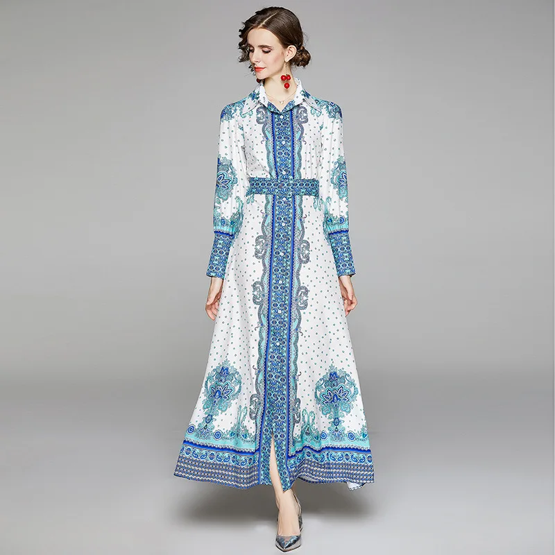 2021 Autumn New Runway Maxi Dress Womens Vintage Flower Print Long Sleeve Buttons Elegant Maxi Long Dress
2021 Autumn New Runway Maxi Dress Womens Vintage Flower Print Long Sleeve Buttons Elegant Maxi Long Dress