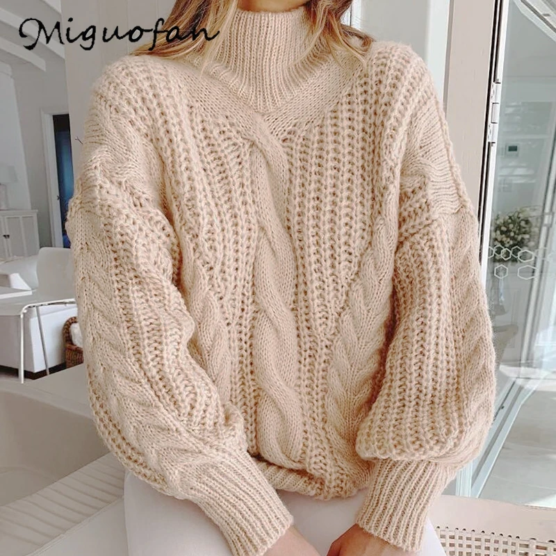 Miguofan Мода 2019 Повседневный твист сплошной водолазка женский свитер утепленные