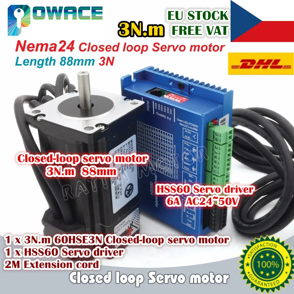 

[EU Free VAT] Nema24 3N.m Closed-Loop Servo Motor 88mm 5A 2-Phase & HSS60 Hybrid Step-servo Driver 6A 24-50V CNC Controller
