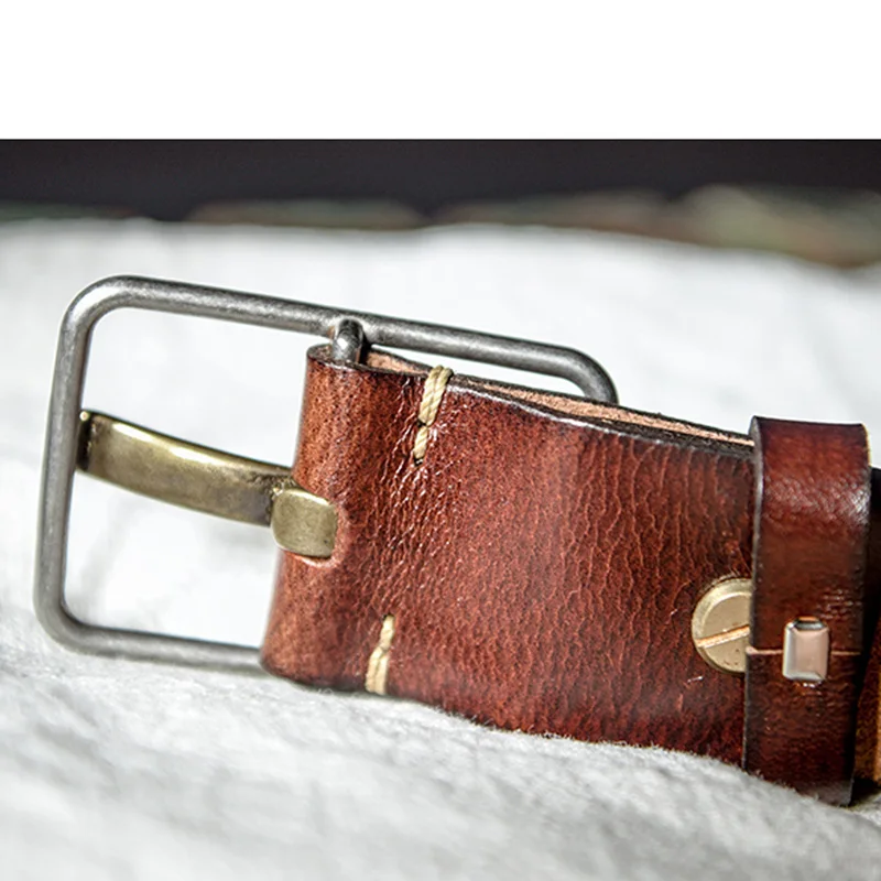 Leather belt male steel buckle copper needle belt thickened first layer leather belt American retro men's belt handmade
Leather belt male steel buckle copper needle belt thickened first layer leather belt American retro men's belt handmade