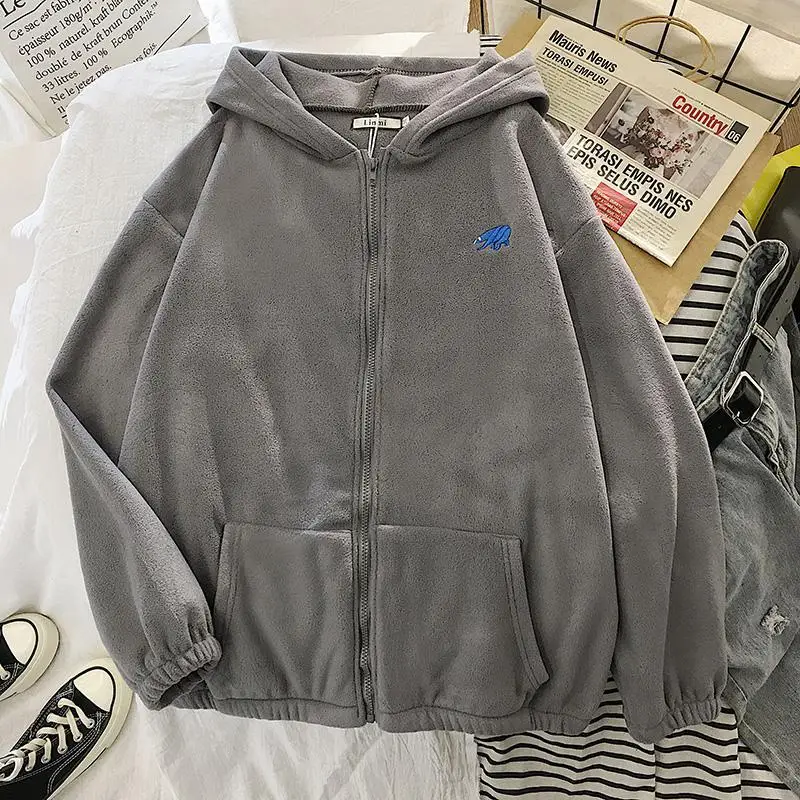 Winter Women's Hoodie Tops Autumn Korean Fashion Animal Embroidery Printing Loose Plush Zipper Sweatshirt
Winter Women's Hoodie Tops Autumn Korean Fashion Animal Embroidery Printing Loose Plush Zipper Sweatshirt