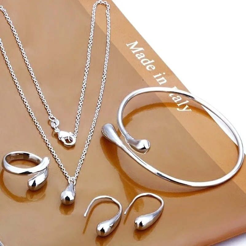 

New Eardrop Water Drop Big Hand Chain Bracelet Necklace Ring Hook Oval Earings Set hot selling classic silver jewelry