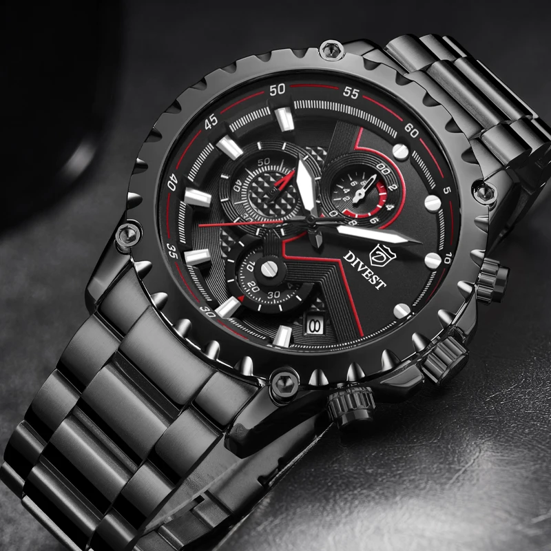DIVEST New Sport Chronograph Mens Watches Top Brand Luxury Stainless Steel Quartz Clock Waterproof Watch Men Relogio Masculino
DIVEST New Sport Chronograph Mens Watches Top Brand Luxury Stainless Steel Quartz Clock Waterproof Watch Men Relogio Masculino