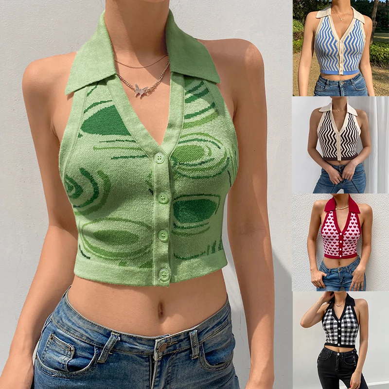 Sexy Sweater Vest Summer Women Hang Neck Top V-neck Sleeveless Knit Crop Top Backless Short Knitted Tops Chaleco Punto Mujer
Sexy Sweater Vest Summer Women Hang Neck Top V-neck Sleeveless Knit Crop Top Backless Short Knitted Tops Chaleco Punto Mujer
