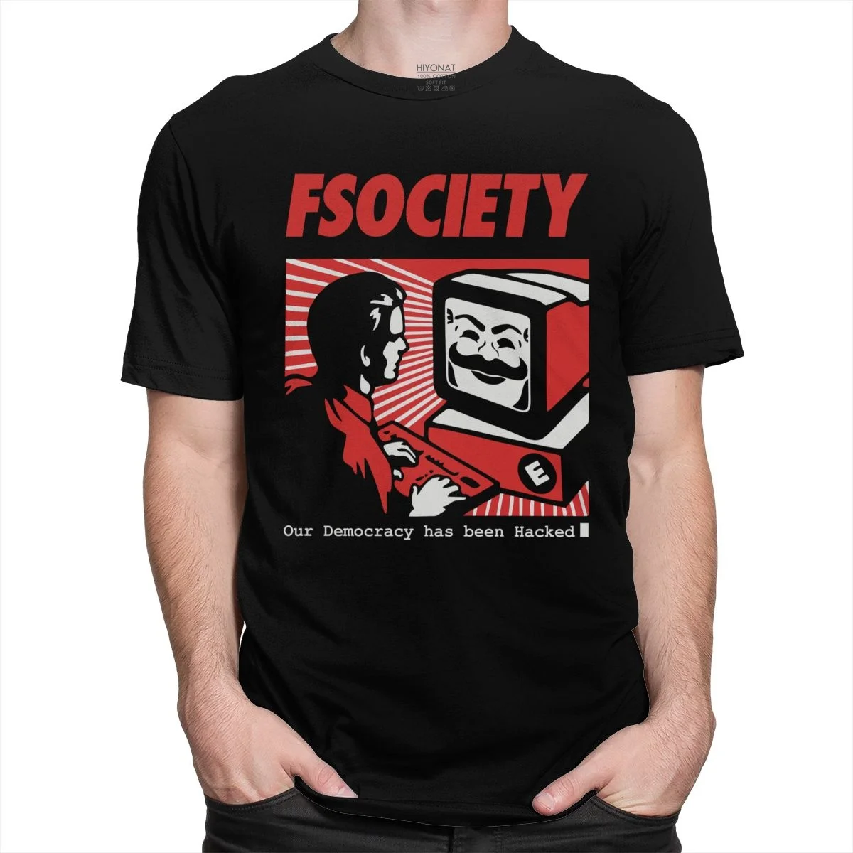 Vintage Funny Mr Robot T Shirt Men 100% Cotton FSociety T-shirt Short-Sleeve F Society Hacker Tee Tops Geek Tshirt Clothing Gift | Мужская