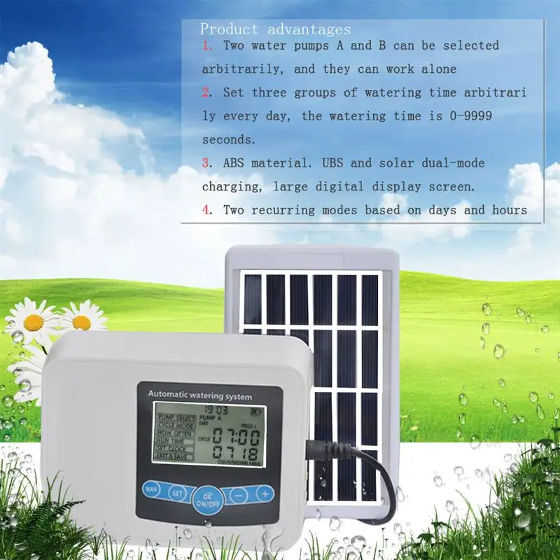 Intelligent Garden Automatic Watering Pump Controller Indoor Plants Drip Irrigation Device Water Pump Timer System Solar Energy
Intelligent Garden Automatic Watering Pump Controller Indoor Plants Drip Irrigation Device Water Pump Timer System Solar Energy