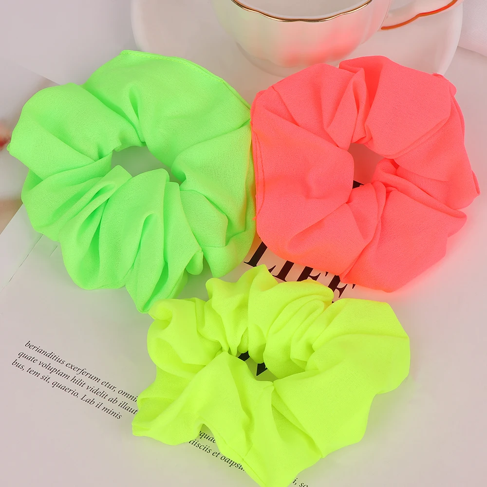 Women Girls Neon Scrunchies Elastic Hair Ties Solid Color Ponytail Holders Fluorescent Bright Rope Accessories | Детская одежда и