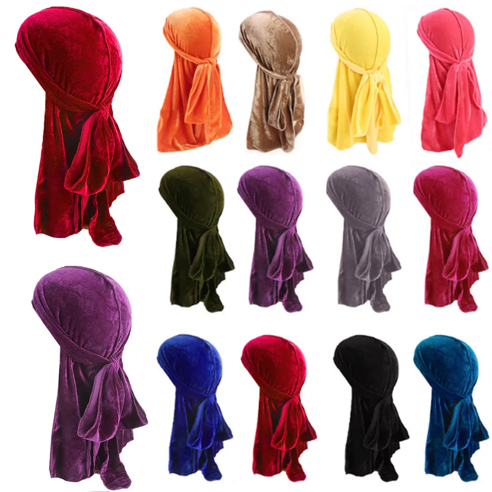 Унисекс дышащие Durag с длинным шлейфом для девочек повязка Золото Бархат бандана
