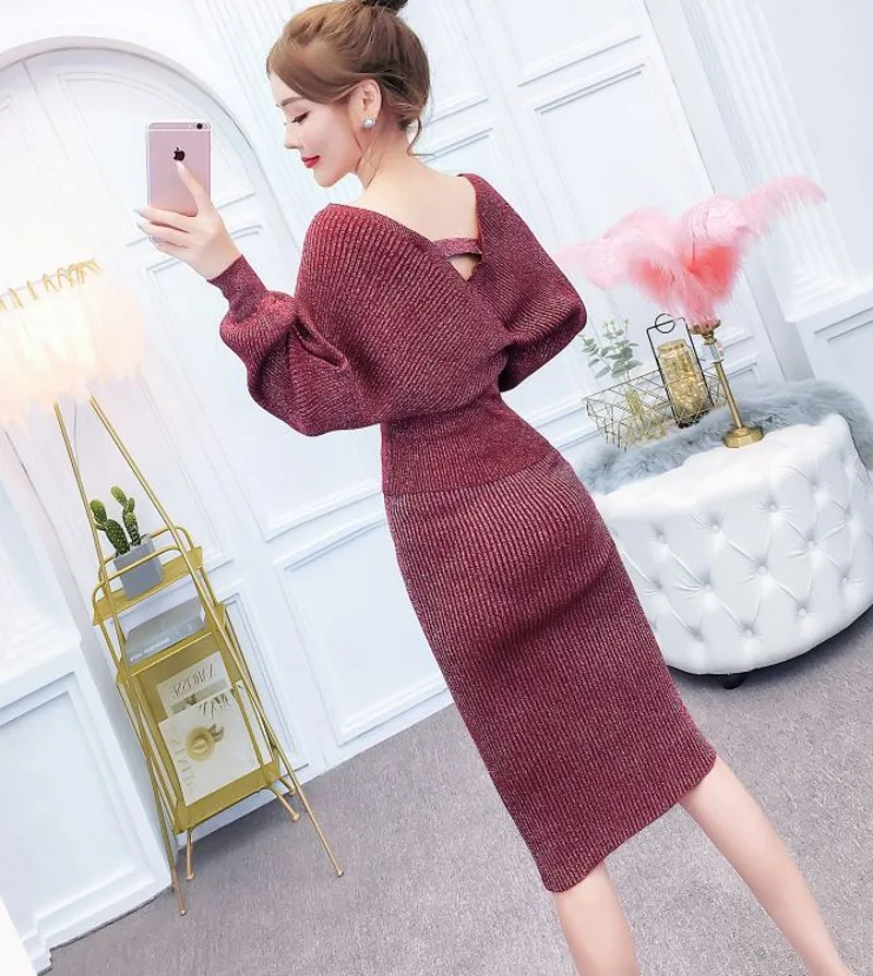 2 Pieces Set Knitted Pullover Sweater dress Shinning Knit Tops + Skirt Suits Fashion V Neck Sexy suits
2 Pieces Set Knitted Pullover Sweater dress Shinning Knit Tops + Skirt Suits Fashion V Neck Sexy suits