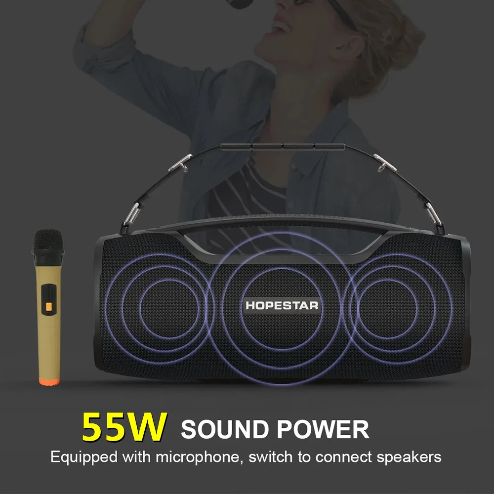 Мощная Беспроводная Bluetooth Колонка HOPESTAR A6p 55 Вт семейный Саундбар для караоке с
