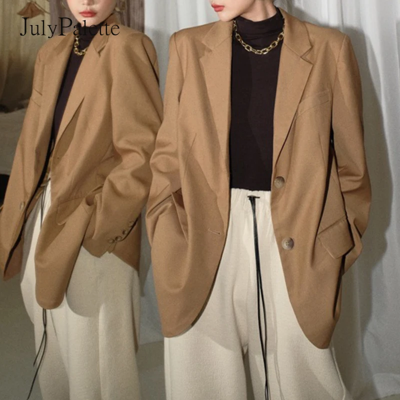 Модный блейзер цвета хаки Julypalette, Осень-зима 2021, шикарный офисный женский однобортный костюм с длинным рукавом, повседневные свободные паль...
Модный блейзер цвета хаки Julypalette, Осень-зима 2021, шикарный офисный женский однобортный костюм с длинным рукавом, повседневные свободные паль...