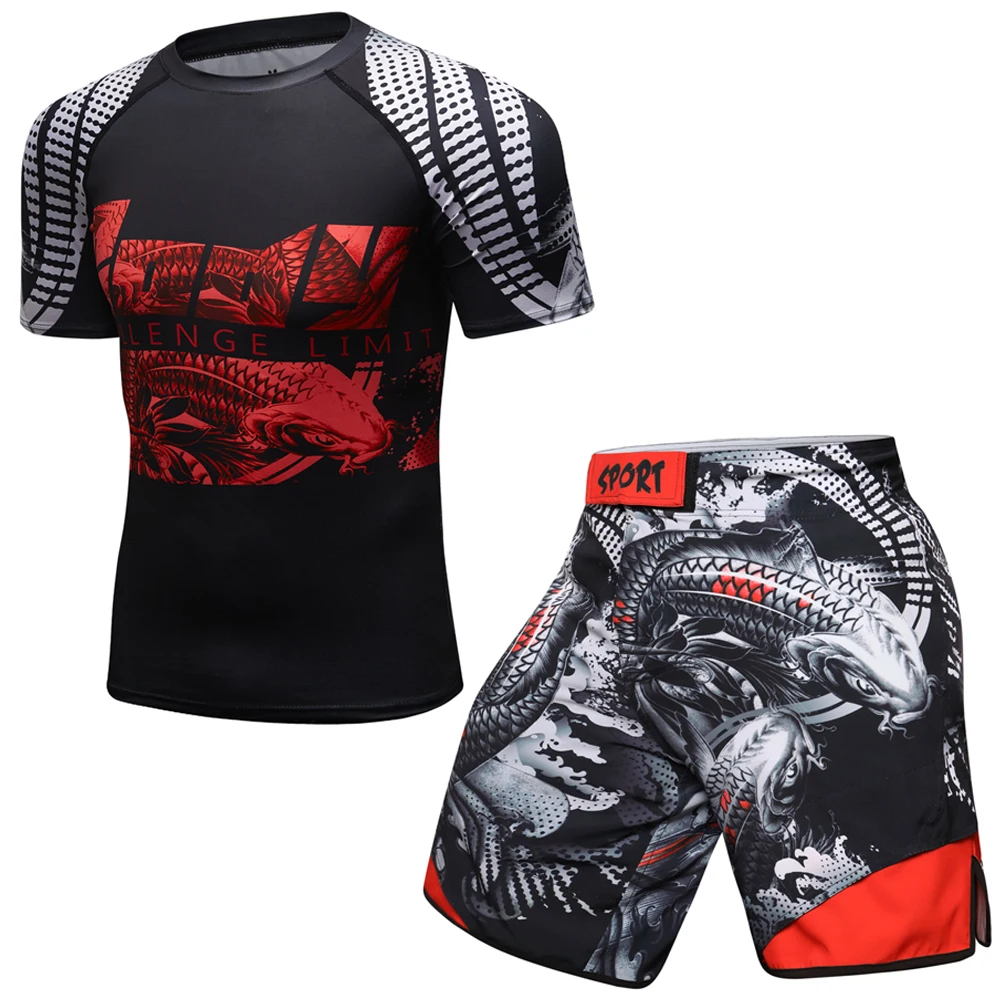 

MMA BJJ Rashguard T Shirts Pants Rash Guard Fitness Tracksuit Boxing Jerseys Muay Thai Compression Men MMA Kickboxing Sport Suit