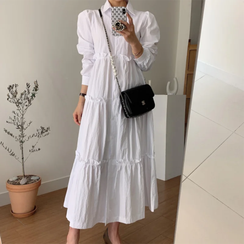 Elegant White Maxi Shirt Dress Women Casual Loose French Party Dress Long Puff Sleeve Single Breasted Cotton Dress Korean
Elegant White Maxi Shirt Dress Women Casual Loose French Party Dress Long Puff Sleeve Single Breasted Cotton Dress Korean