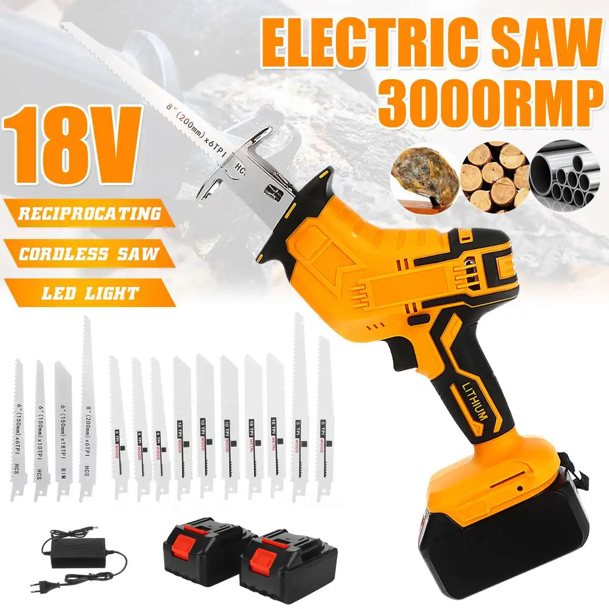 Drillpro 18V Cordless Reciprocating Saw + 4 Saw Blades Metal Cutting Wood Tool Portable Woodworking Cutters with 1/2 Batterys
Drillpro 18V Cordless Reciprocating Saw + 4 Saw Blades Metal Cutting Wood Tool Portable Woodworking Cutters with 1/2 Batterys