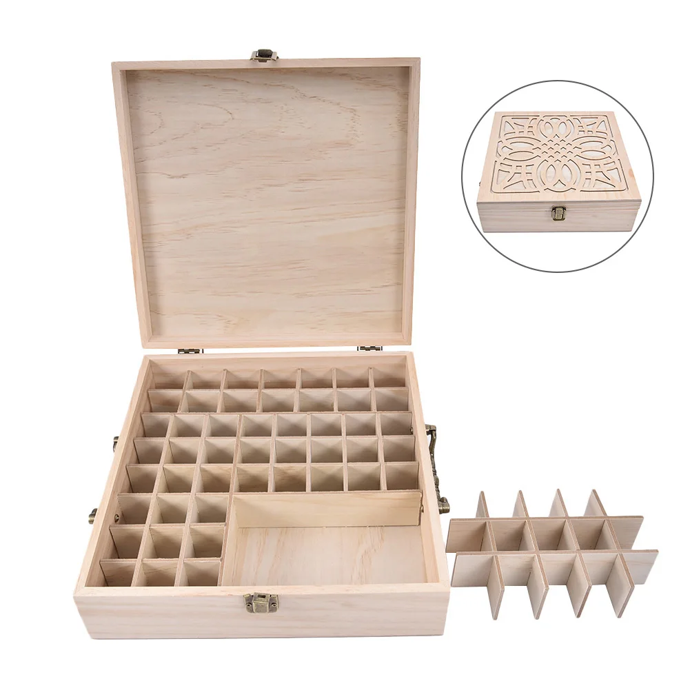 

62 Grids Wooden Oil Bottle Storage Box Aromatherapy Essential Organizer Wood Storage Case Container Treasure Jewelry Storage Box