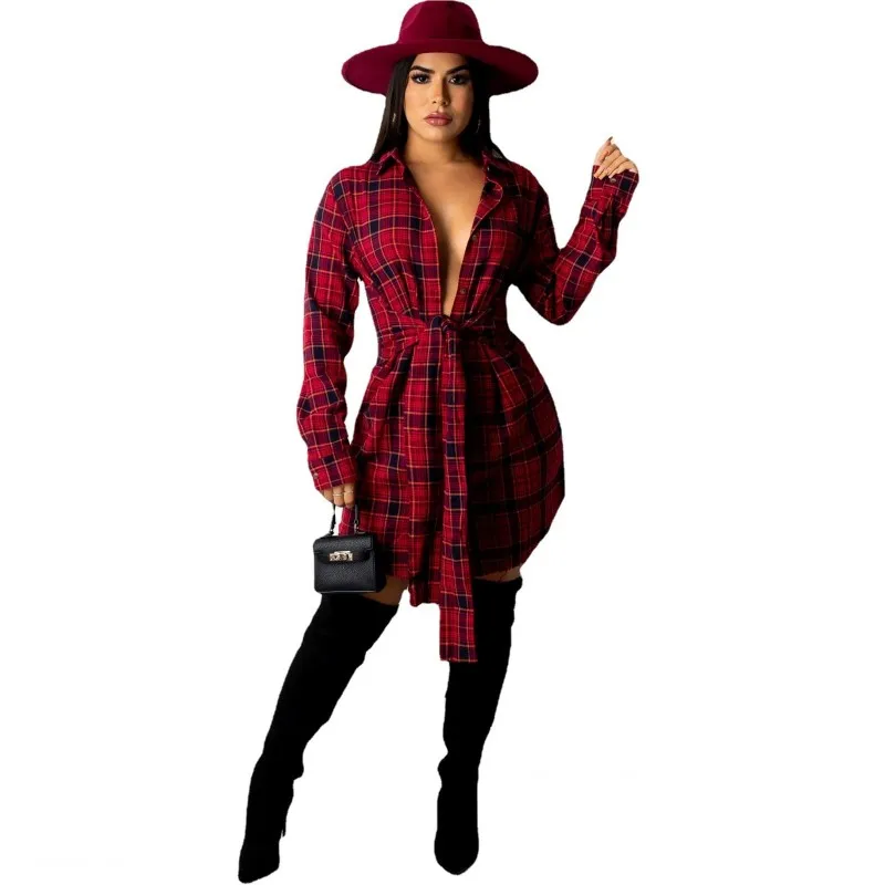 New Autumn Women's Long-Sleeved Lace-Up Plaid Shirt Dress Single Breasted Casual Mini Skirt Retro Slim Femme Cardigan Vestidos
New Autumn Women's Long-Sleeved Lace-Up Plaid Shirt Dress Single Breasted Casual Mini Skirt Retro Slim Femme Cardigan Vestidos