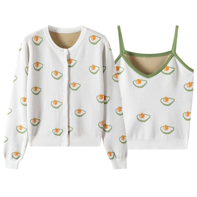 Spring Women's Knitted two-piece Avocado Pattern Loose Fashion Casual Knitted Jacket Vest Suit 2021 New
Spring Women's Knitted two-piece Avocado Pattern Loose Fashion Casual Knitted Jacket Vest Suit 2021 New