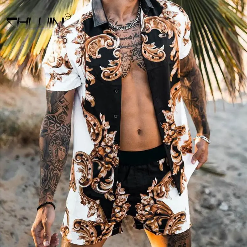 Beach Style Two-piece Suit Summer Loose Shirt Hawaiian Casual Suit Men's Shirt+ Men's Beach Print Shorts Holiday Beachwear
Beach Style Two-piece Suit Summer Loose Shirt Hawaiian Casual Suit Men's Shirt+ Men's Beach Print Shorts Holiday Beachwear