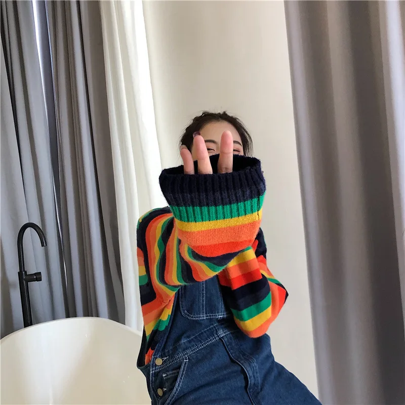 Female Korean Harajuku Rainbow Loose Striped Sweater Women's Sweaters Japanese Kawaii Sweaters And Pullovers
Female Korean Harajuku Rainbow Loose Striped Sweater Women's Sweaters Japanese Kawaii Sweaters And Pullovers