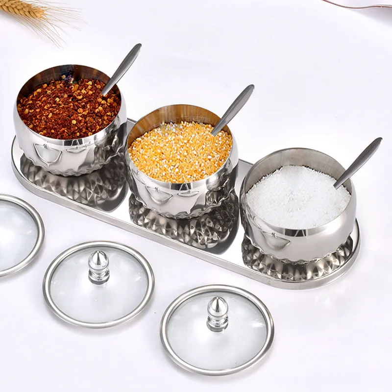 201 Stainless Steel Seasoning Jar Seasoning Container with Spoon Glass Lid Modern Simple Seasoning Box Set Kitchen Supplies
201 Stainless Steel Seasoning Jar Seasoning Container with Spoon Glass Lid Modern Simple Seasoning Box Set Kitchen Supplies
