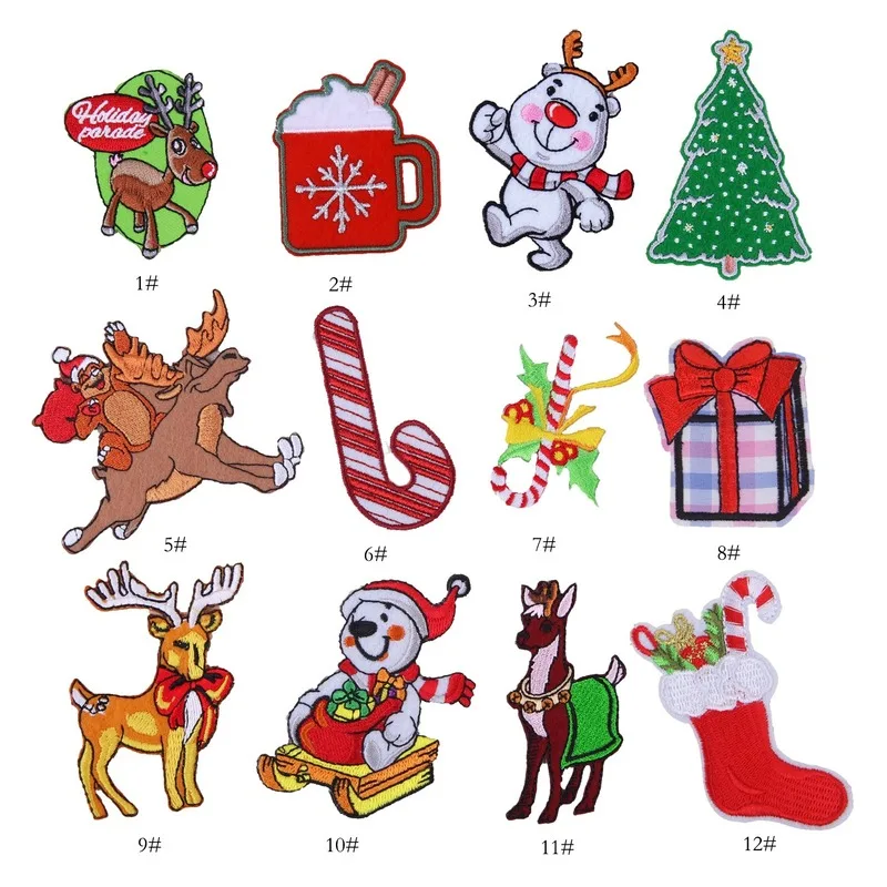 

100pcs/lot Embroidery Patch Santa Snowman Deer Christmas Gift Backpack Clothing Decoration Diy Iron Heat Transfer Applique