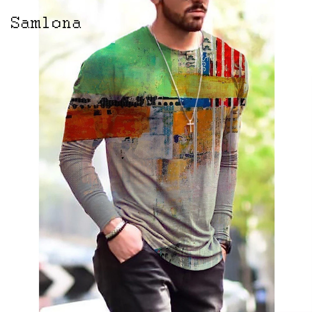 Samlona новая футболка в мозаичном стиле с длинными рукавами модные 3D принт Топы 2021