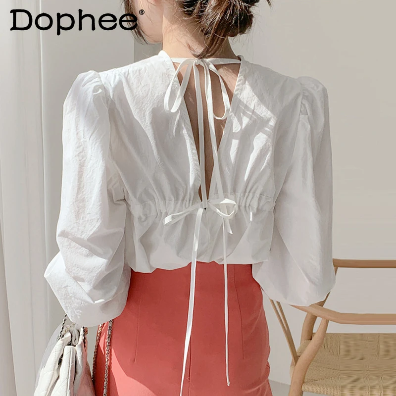 Блузка женская с круглым вырезом, элегантная Свободная рубашка с открытой спиной, на завязках, с длинным рукавом-фонариком, однотонная блуз...
Блузка женская с круглым вырезом, элегантная Свободная рубашка с открытой спиной, на завязках, с длинным рукавом-фонариком, однотонная блуз...