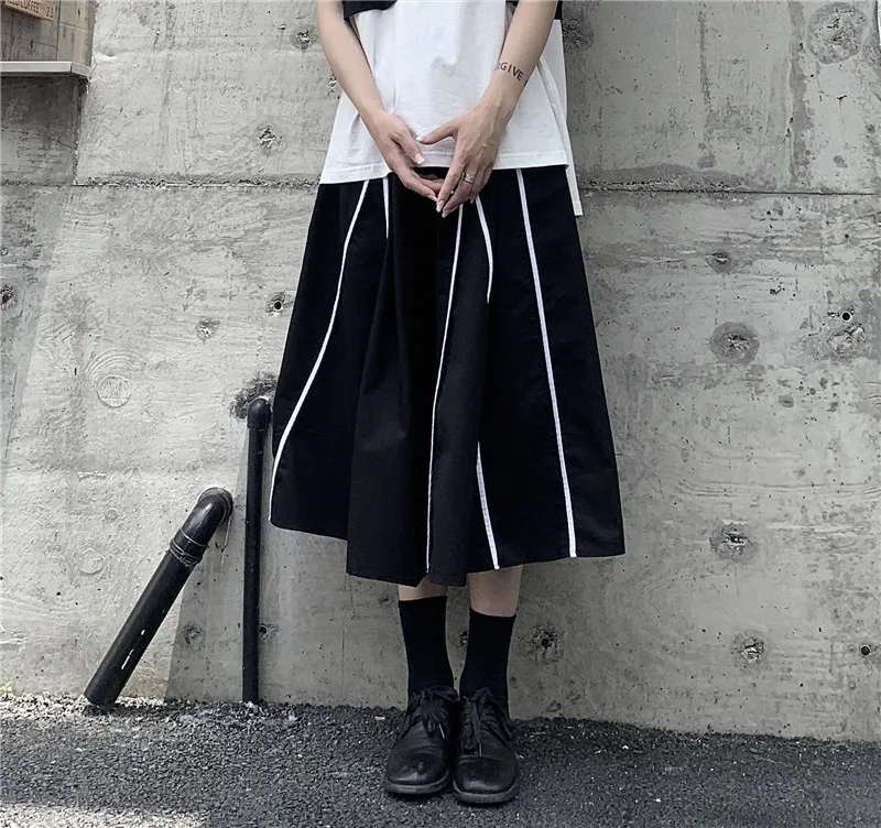 2020SS Women Maxi Skirt Elastic Waist Geometric striped A-line Solid Suspender Skirts Dark Girl Gothic Japan Style Femme
2020SS Women Maxi Skirt Elastic Waist Geometric striped A-line Solid Suspender Skirts Dark Girl Gothic Japan Style Femme