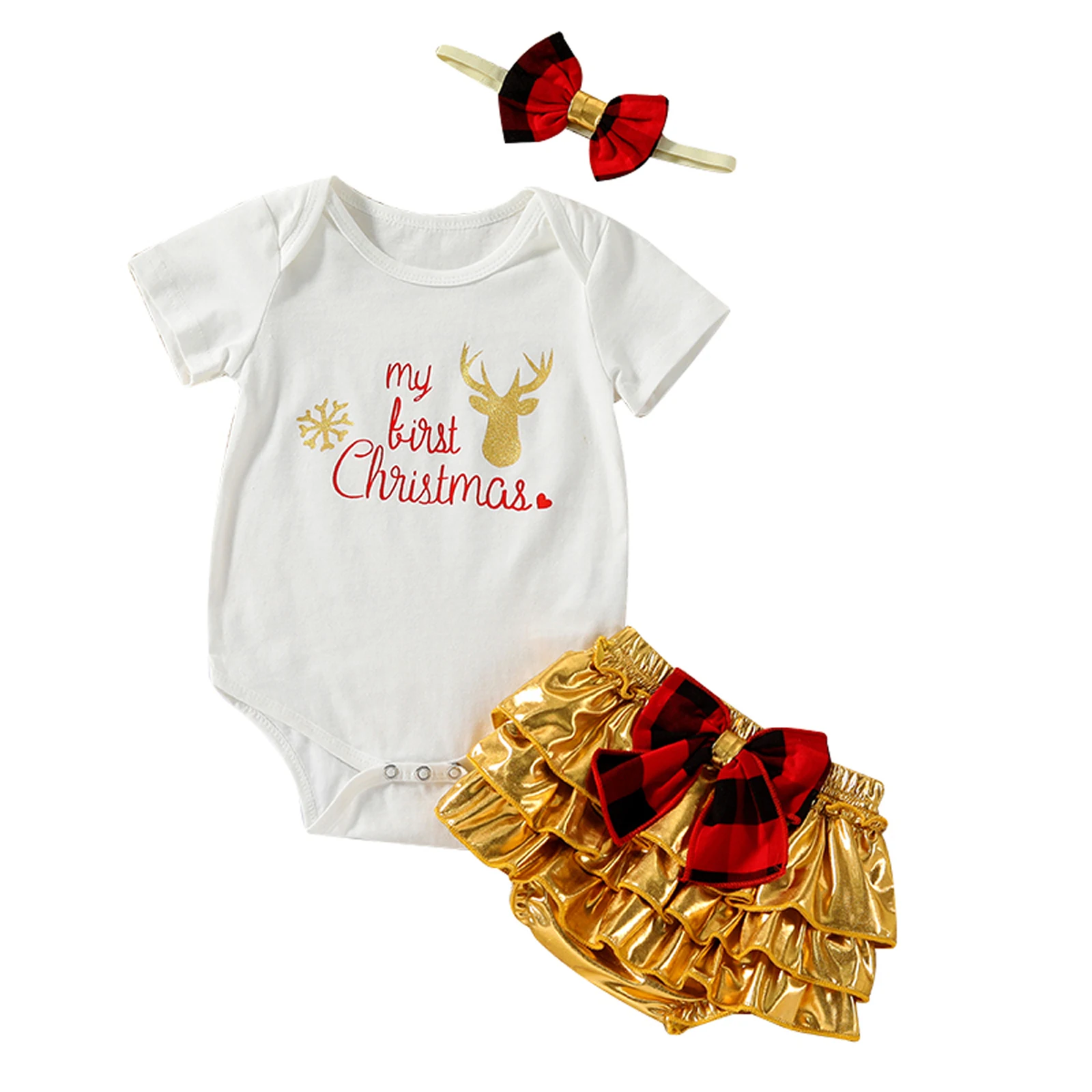 My 1st Christmas Baby Girls Bodysuit Ruffle Pants Suit Short Sleeve Round Neck Letters Jumpsuit Loose Shorts Headband
My 1st Christmas Baby Girls Bodysuit Ruffle Pants Suit Short Sleeve Round Neck Letters Jumpsuit Loose Shorts Headband