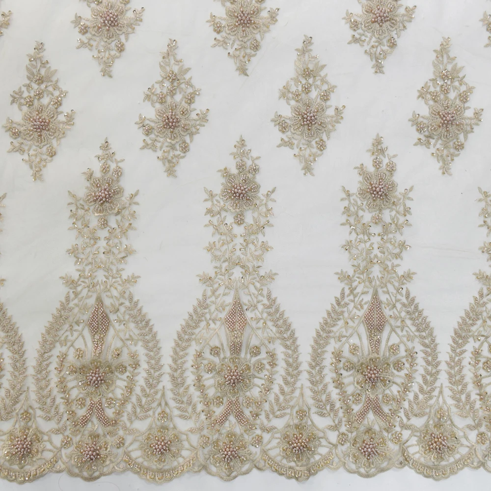 2021 New arrive light gold lace fabrics tulle lace with beads and pearls handmade wedding dress HY1328-7
2021 New arrive light gold lace fabrics tulle lace with beads and pearls handmade wedding dress HY1328-7